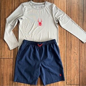 Boys Spyder Swim Long Sleeve Shirt Shorts Trunks Outfit Set 10 12 Medium Boat